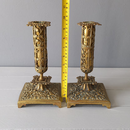 Antique brass candle holders from France, decorative candelabras