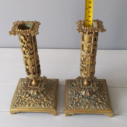 Antique brass candle holders from France, decorative candelabras