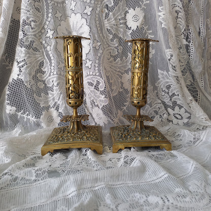 Antique brass candle holders from France, decorative candelabras