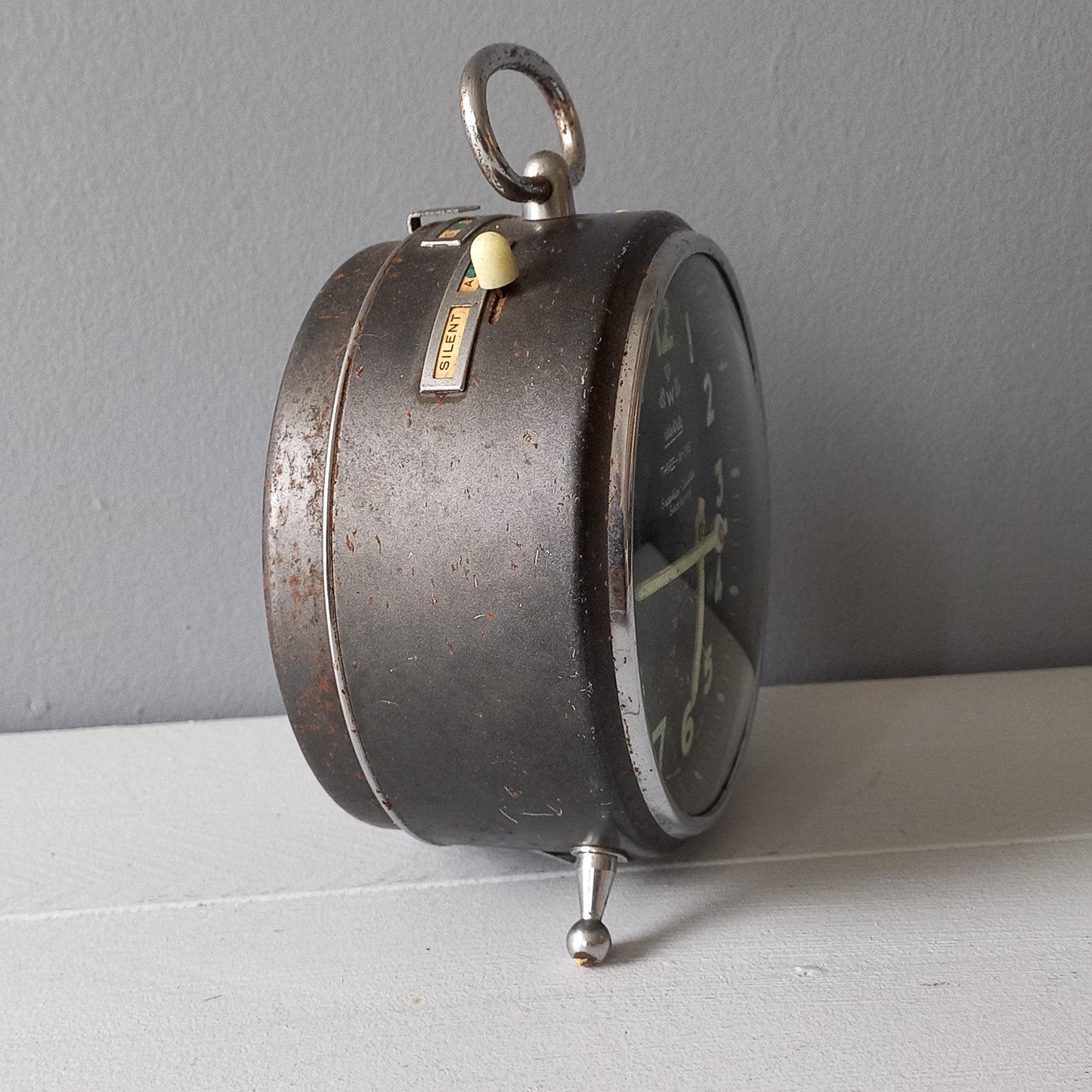 Large vintage alarm clock by premier German manufacturer, Wehrle, large three-in-one mechanical alarm clock, chiming alarm, modernist decor