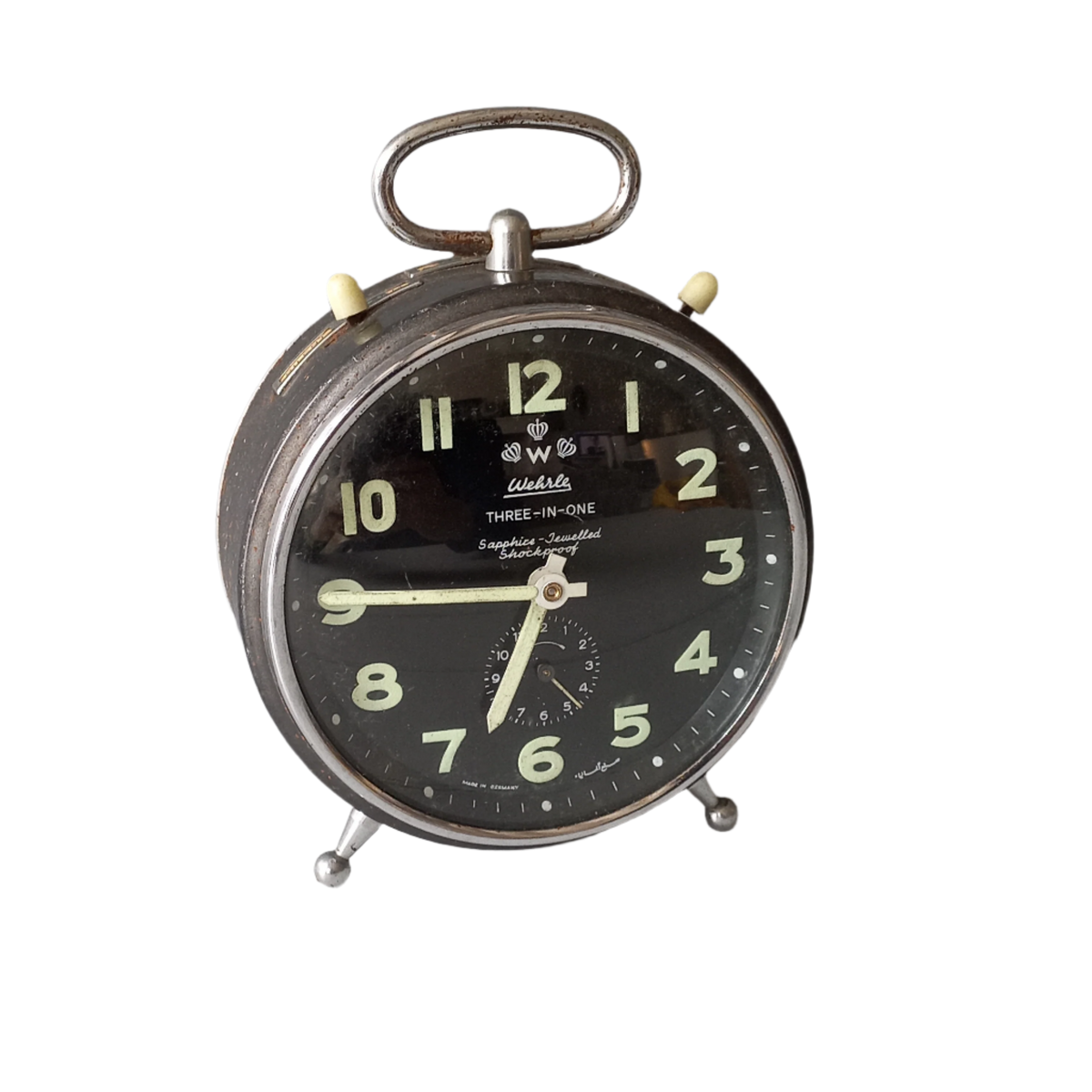 Large Vintage Alarm Clock by Wehrle∙Black and Grey∙Desk&Shelf