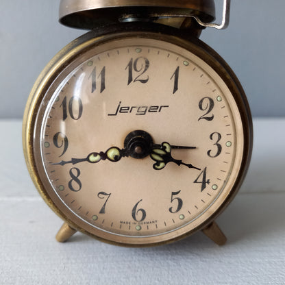 Vintage alarm clock by Jerger of Germany, miniature mechanical clock