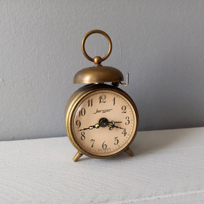 Vintage alarm clock by Jerger of Germany, miniature mechanical clock