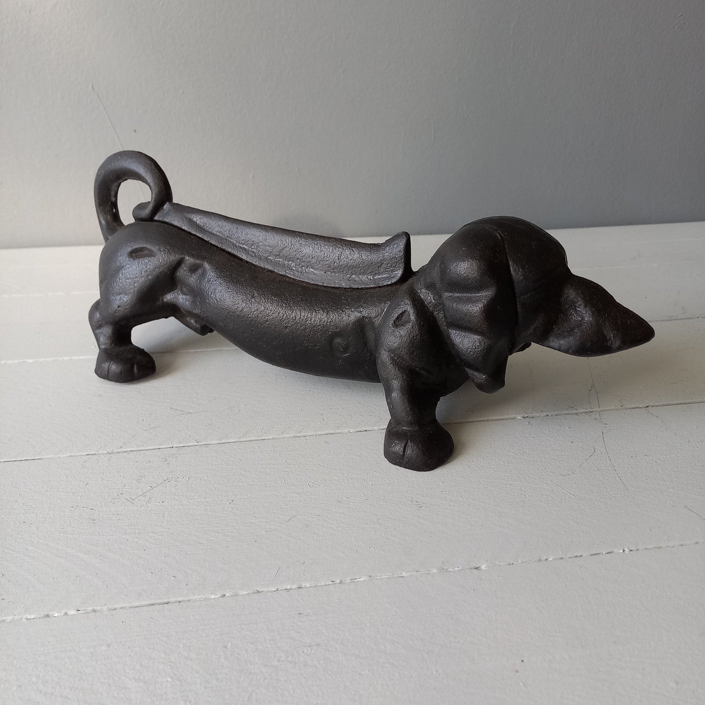 Antique cast iron dog boot scraper from France,  dachshund door stop, dog ornament, dog decor