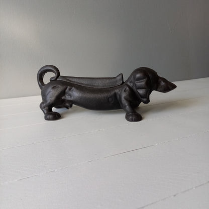 Antique cast iron dog boot scraper from France,  dachshund door stop, dog ornament, dog decor