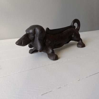 Antique cast iron dog boot scraper from France,  dachshund door stop, dog ornament, dog decor