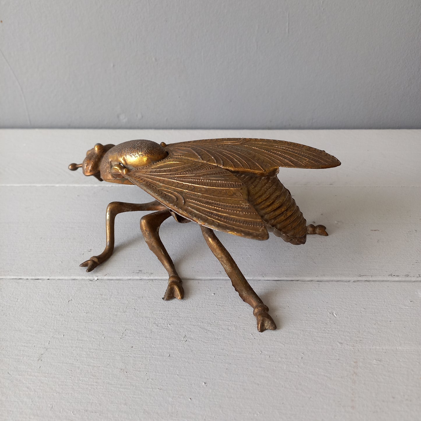 Vintage fly ashtray, decorative insect ornament, brass coated ashtray