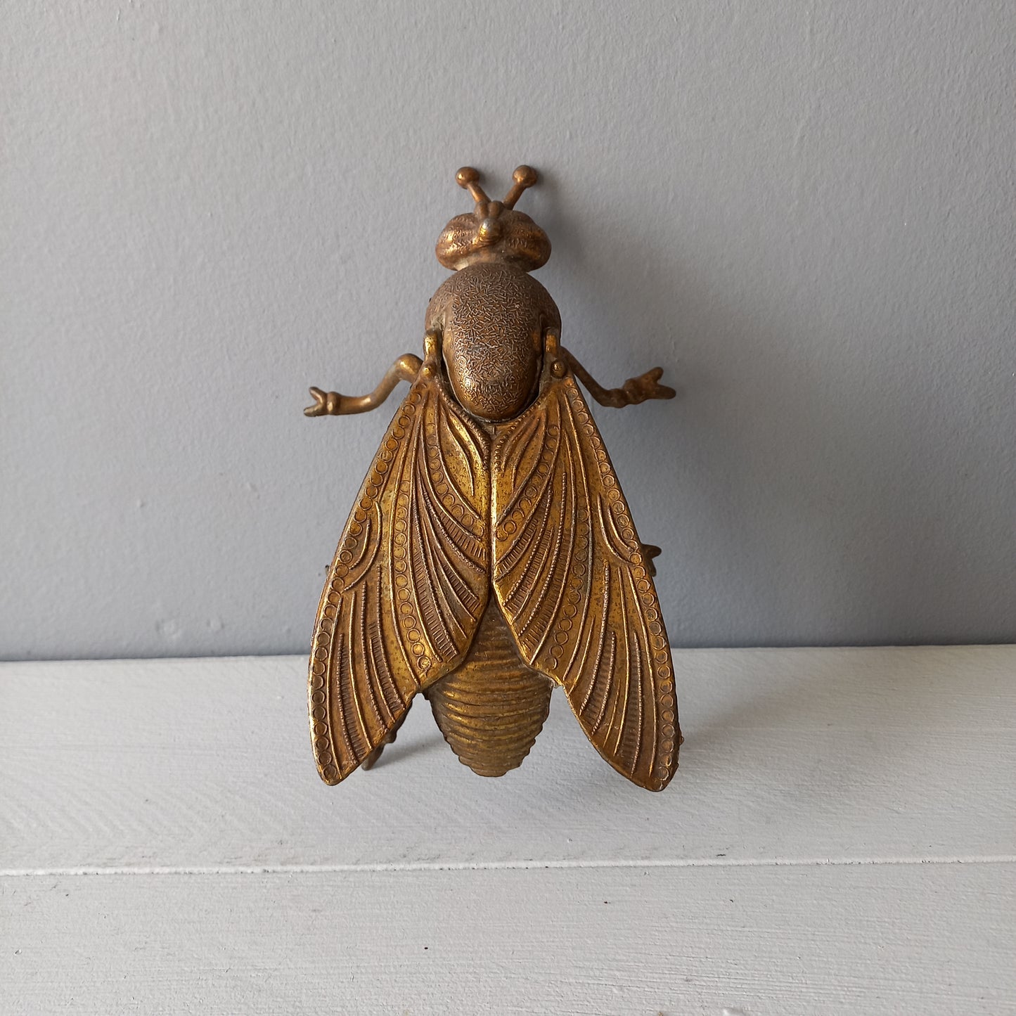 Vintage fly ashtray, decorative insect ornament, brass coated ashtray