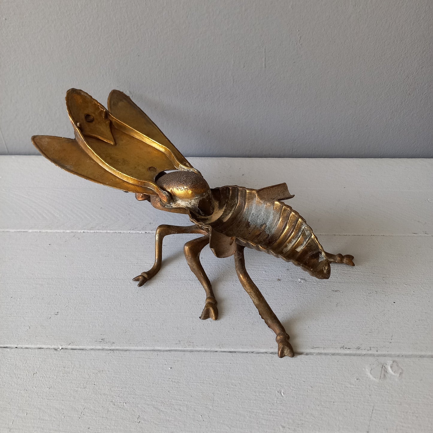 Vintage fly ashtray, decorative insect ornament, brass coated ashtray