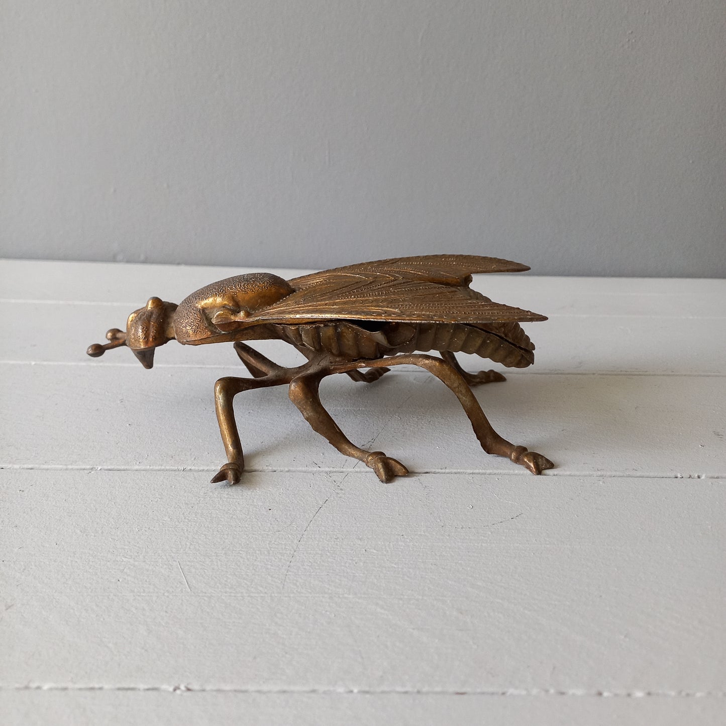 Vintage fly ashtray, decorative insect ornament, brass coated ashtray