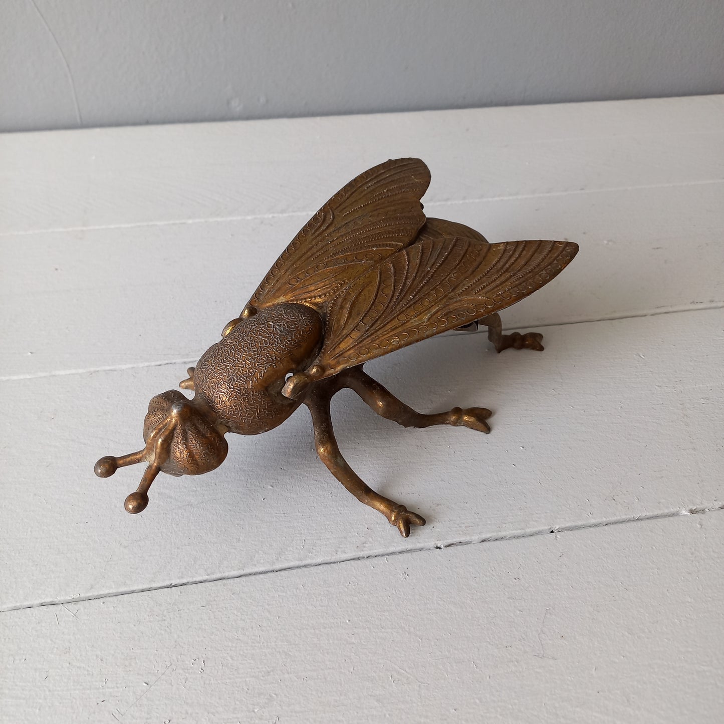 Vintage fly ashtray, decorative insect ornament, brass coated ashtray