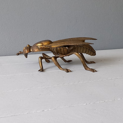 Vintage fly ashtray, decorative insect ornament, brass coated ashtray