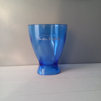 Blue plastic champagne bucket, vintage ice bucket, wine cooler