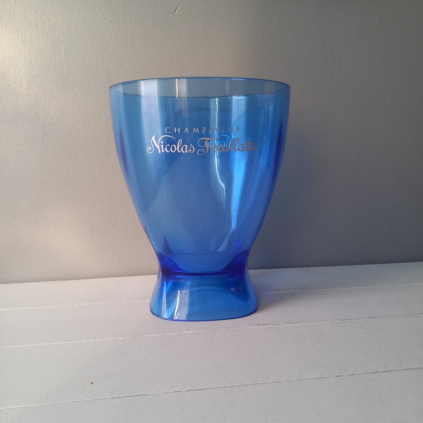 Blue plastic champagne bucket, vintage ice bucket, wine cooler