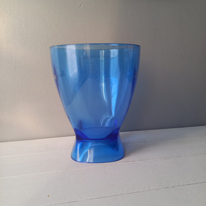 Blue plastic champagne bucket, vintage ice bucket, wine cooler