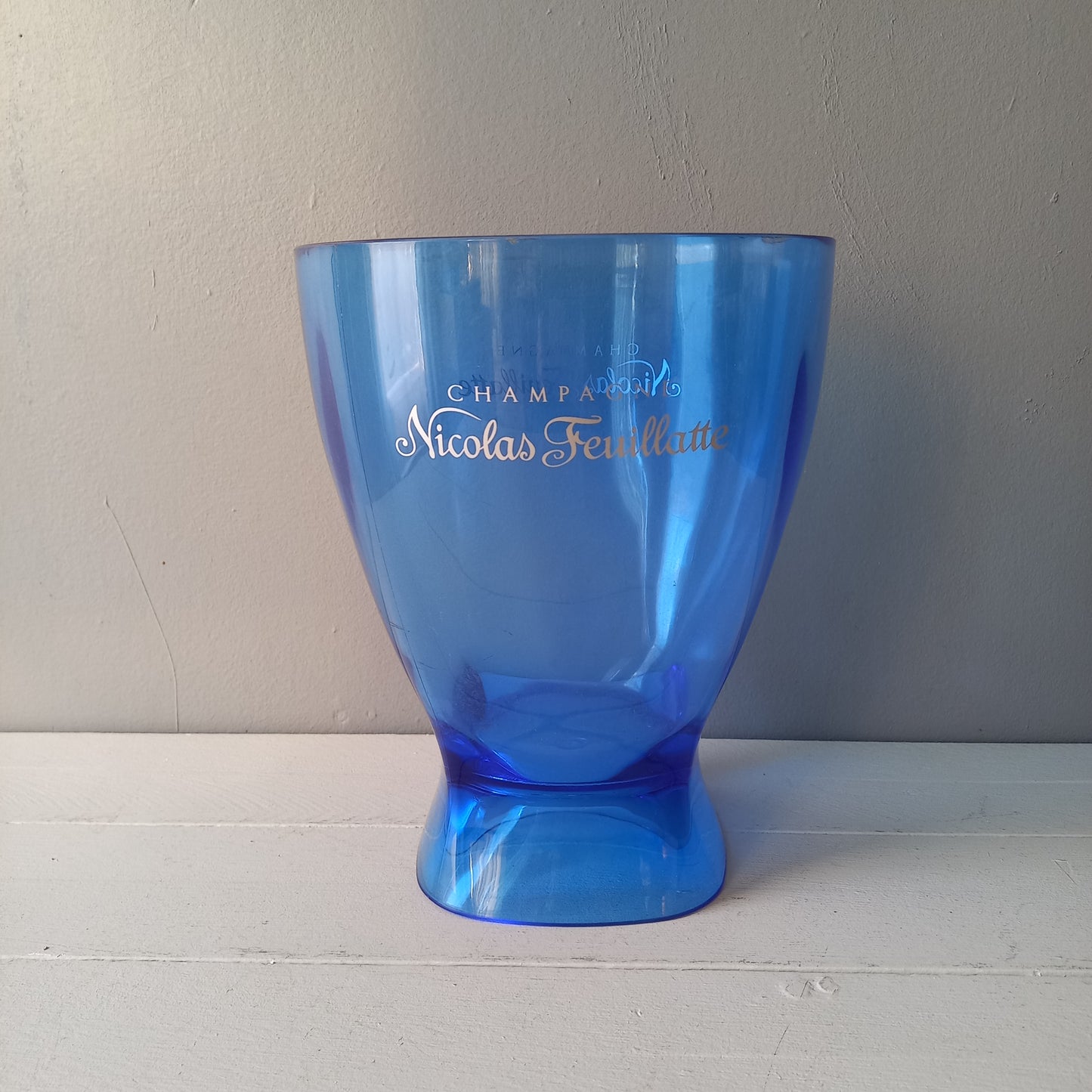 Blue plastic champagne bucket, vintage ice bucket, wine cooler