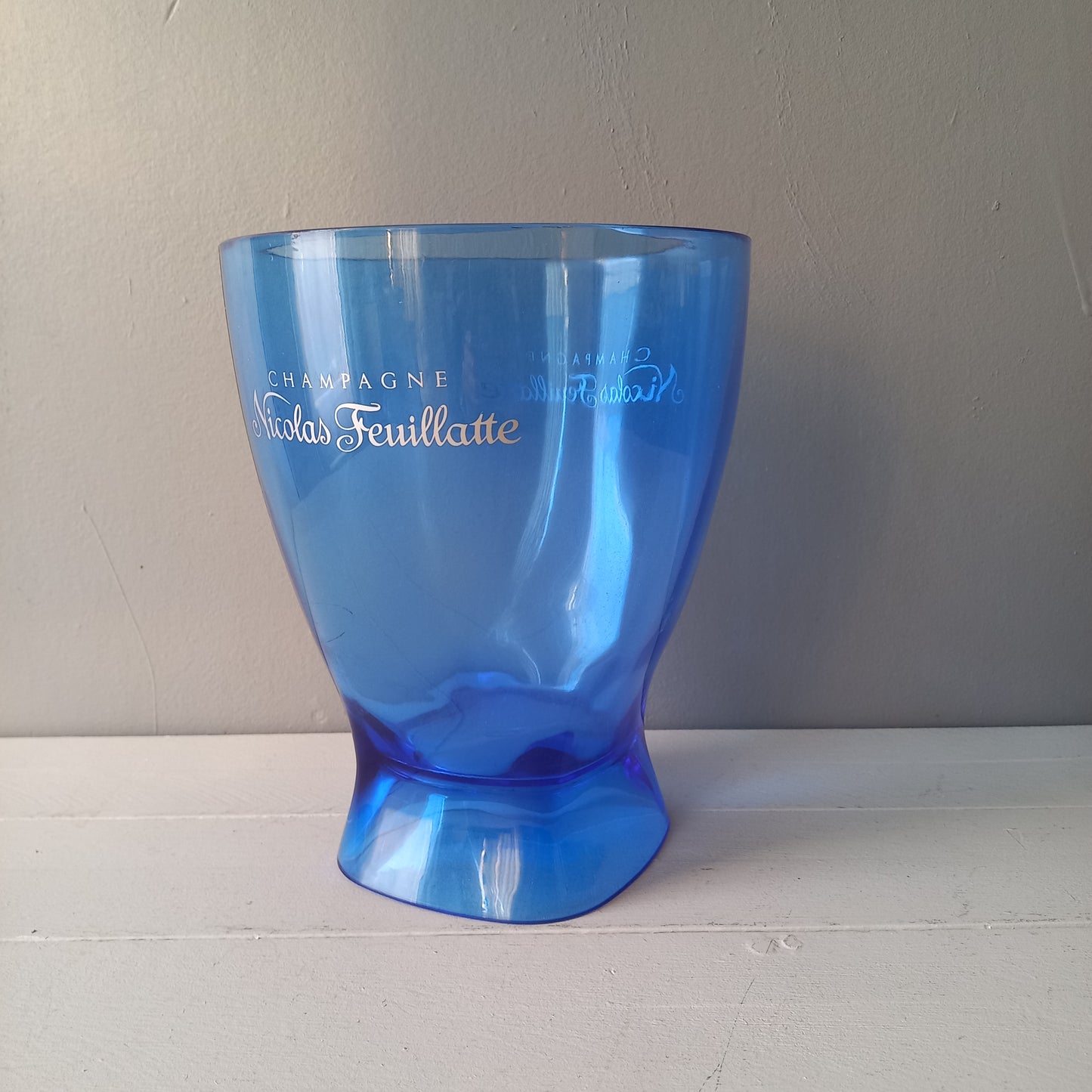 Blue plastic champagne bucket, vintage ice bucket, wine cooler