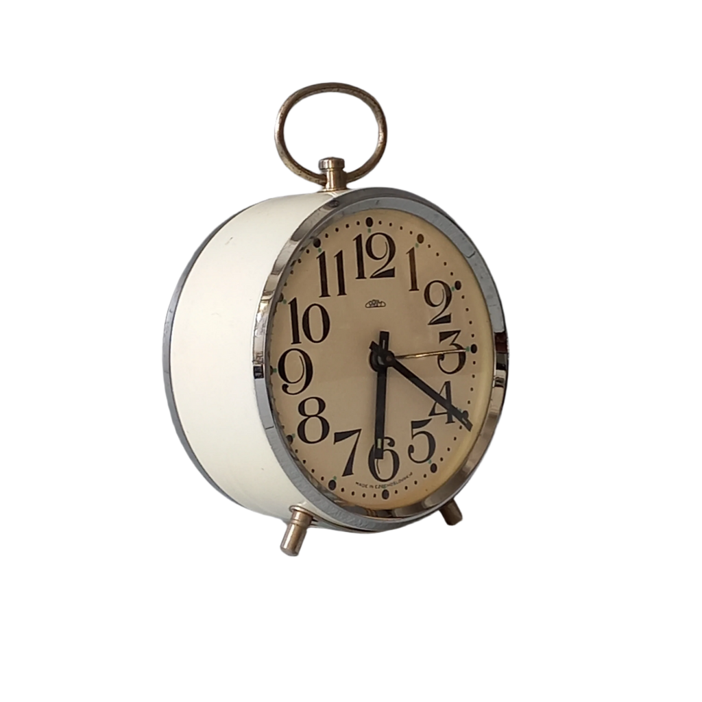 réveil vintage blanc, horloge mécanique rétro, horloge de chevet ou de table de nuit