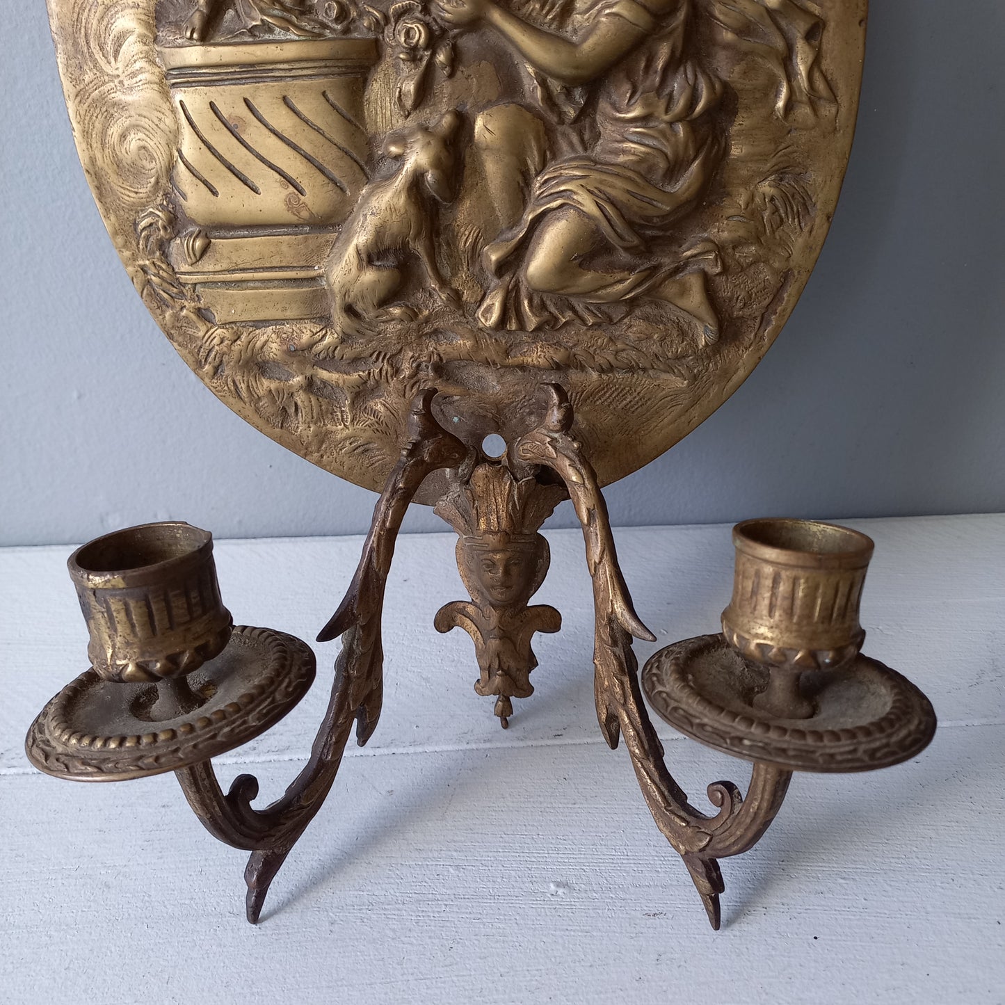 Antique wall mounted decorative candle holder sconce from France, brass or bronze candle holder for wall