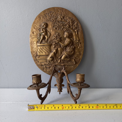 Antique wall mounted decorative candle holder sconce from France, brass or bronze candle holder for wall