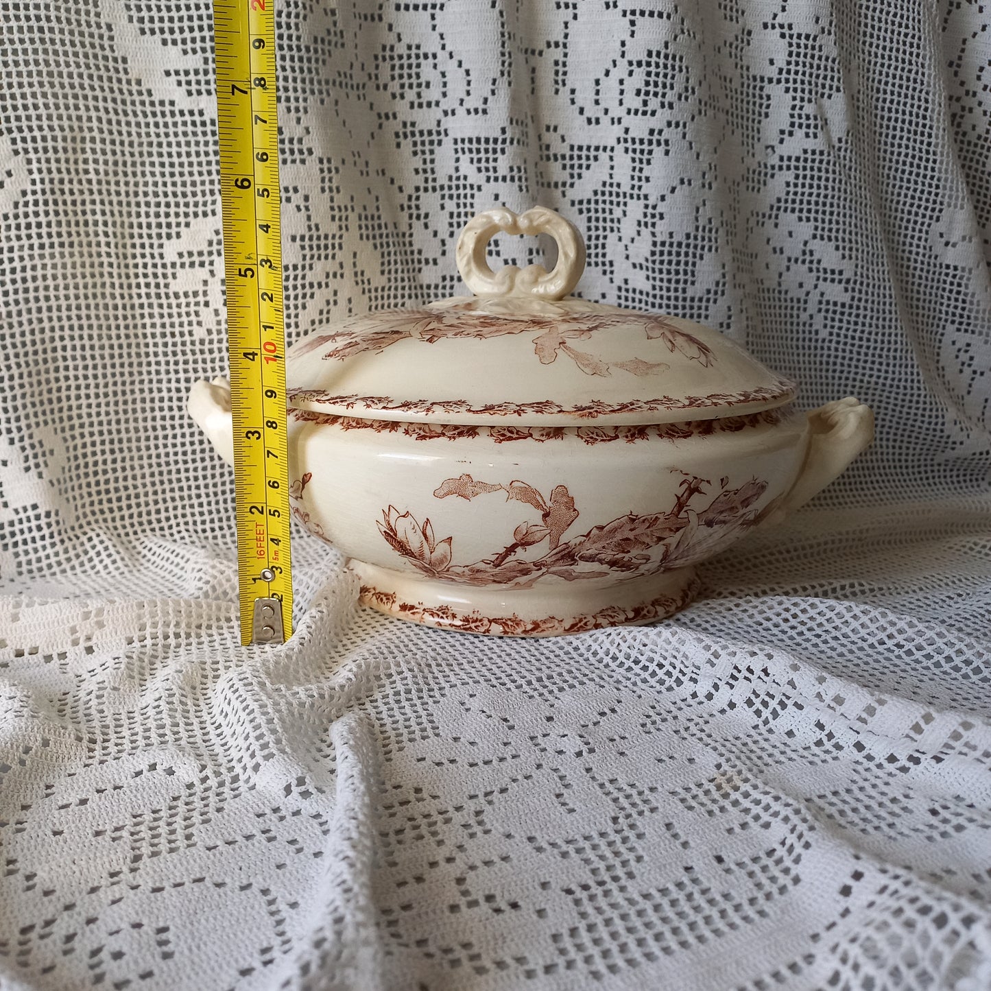 Small antique ironstone tureen with sepia pattern from France