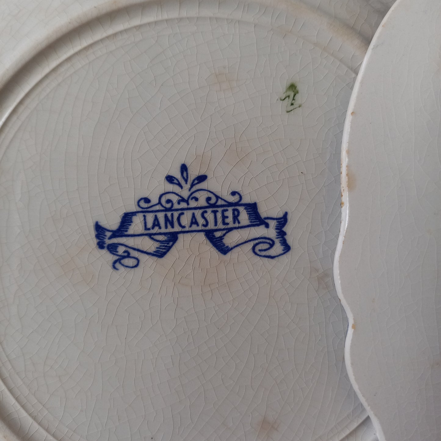 Small antique white ironstone plates with blue floral patterns from France