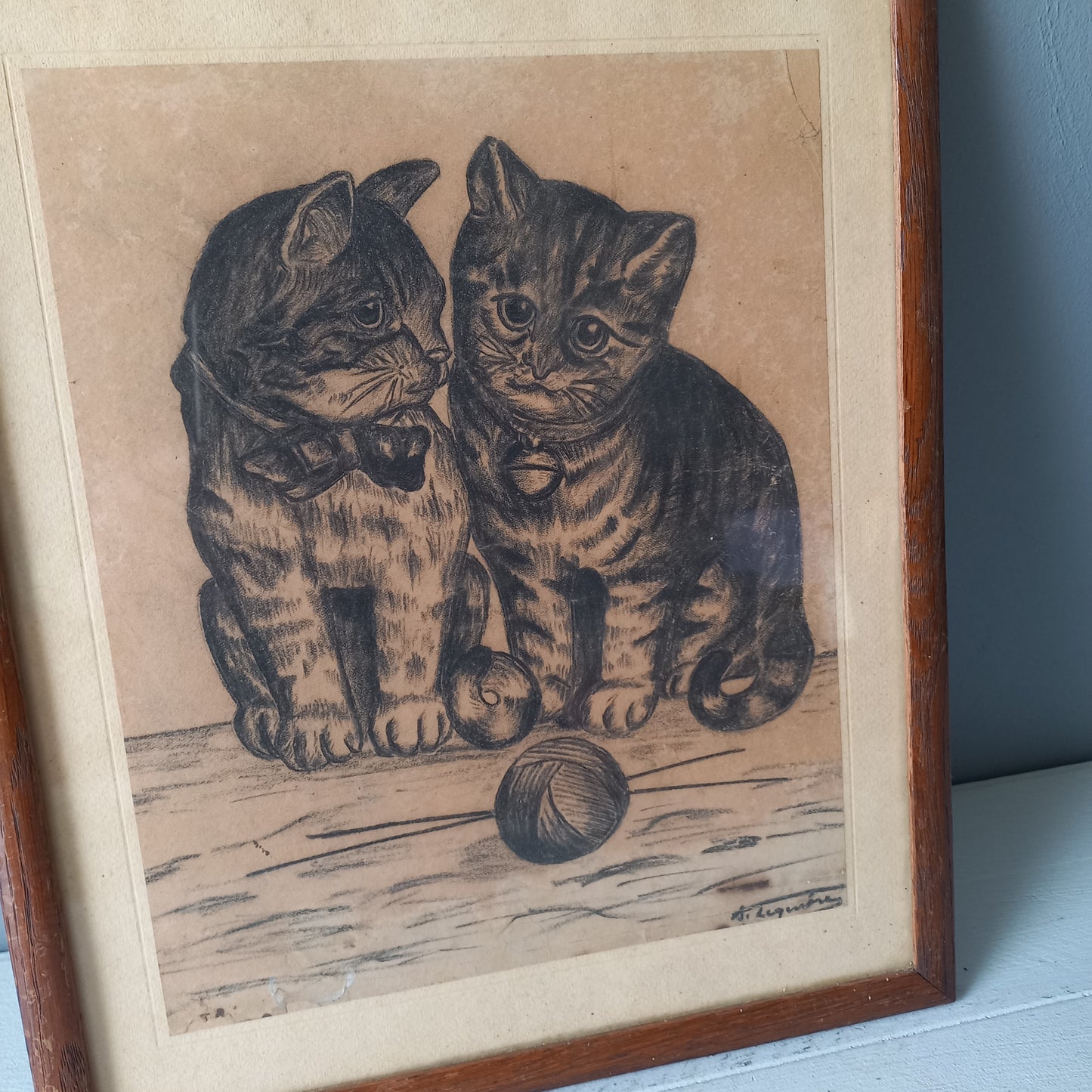 Dessin de chatons vintage dans un cadre de France, dessin de chat, cadeau pour amoureux des chats