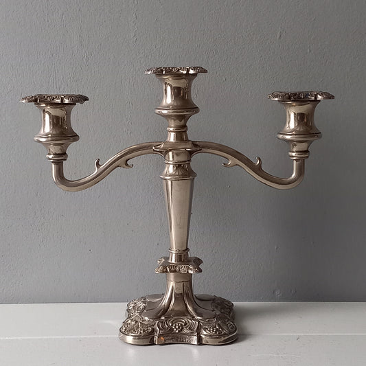 Vintage silver plated candelabra for three candles, English decorative candle stick holder, mantelpiece decor