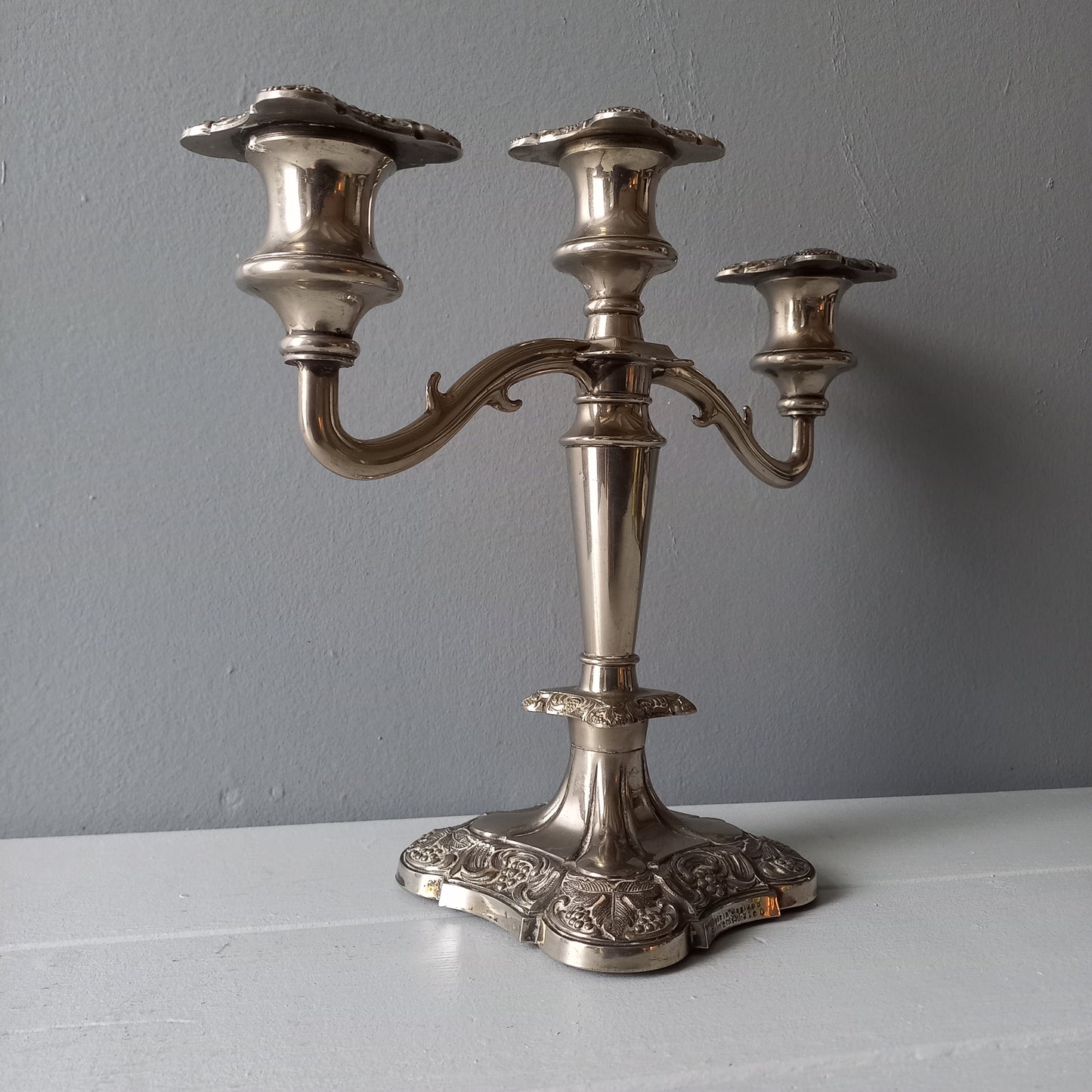 Vintage silver plated candelabra for three candles, English decorative candle stick holder, mantelpiece decor