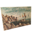 A beautiful piece of original French art depicting sailing boats on a rocky coastline. The painting is wonderfully done in a 'painterly' fashion with thick, vibrant oil paint strokes on hardboard. It has been signed and dated by the artist.