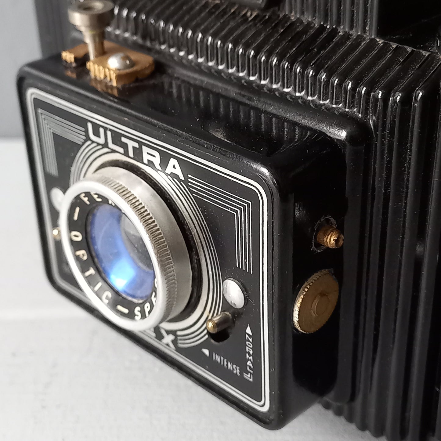 Mid-century camera with bakelite body and art deco styling from France, Ultra Fex vintage camera