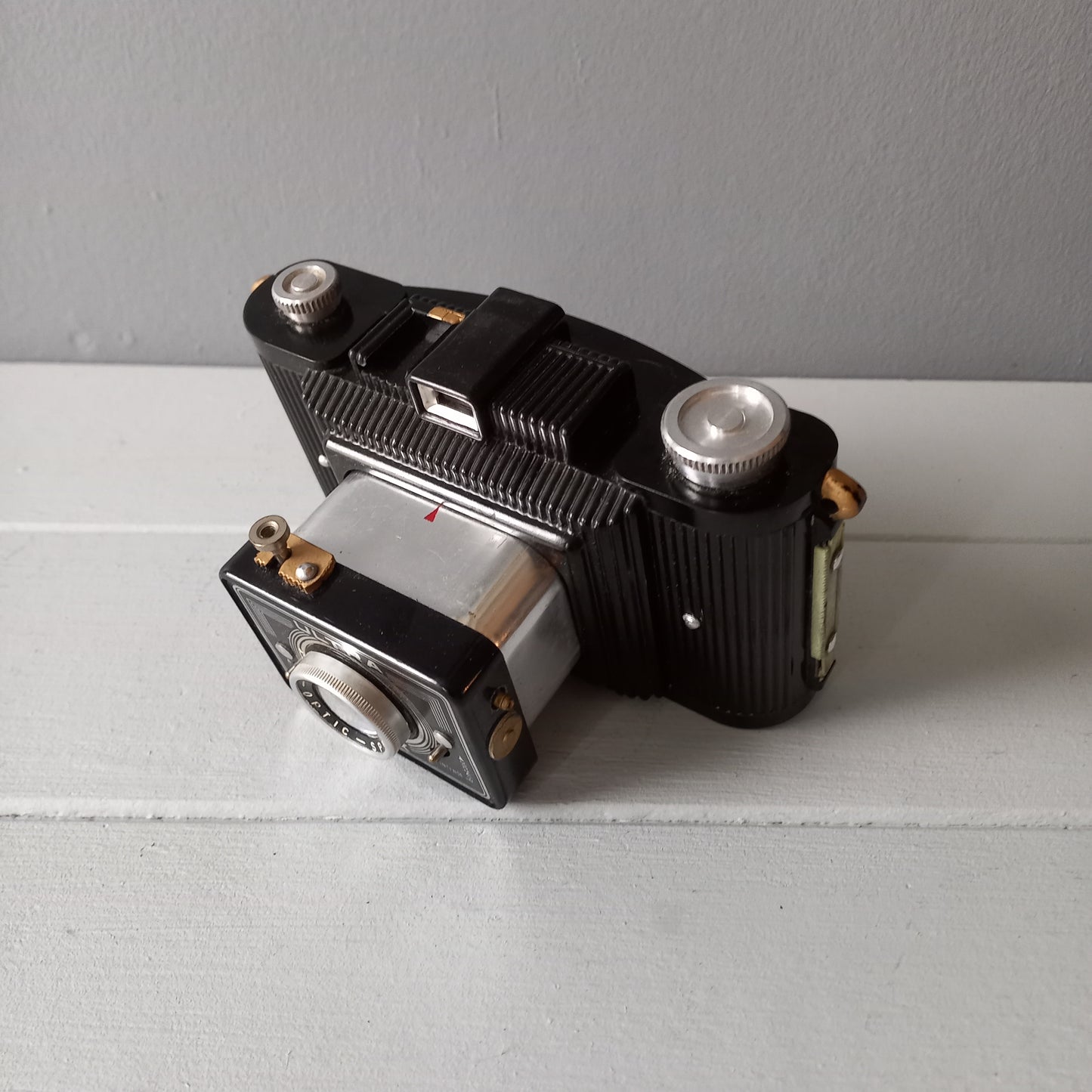 Mid-century camera with bakelite body and art deco styling from France, Ultra Fex vintage camera