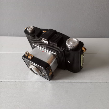 Mid-century camera with bakelite body and art deco styling from France, Ultra Fex vintage camera