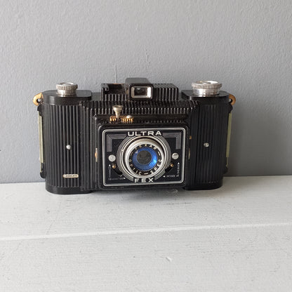 Mid-century camera with bakelite body and art deco styling from France, Ultra Fex vintage camera