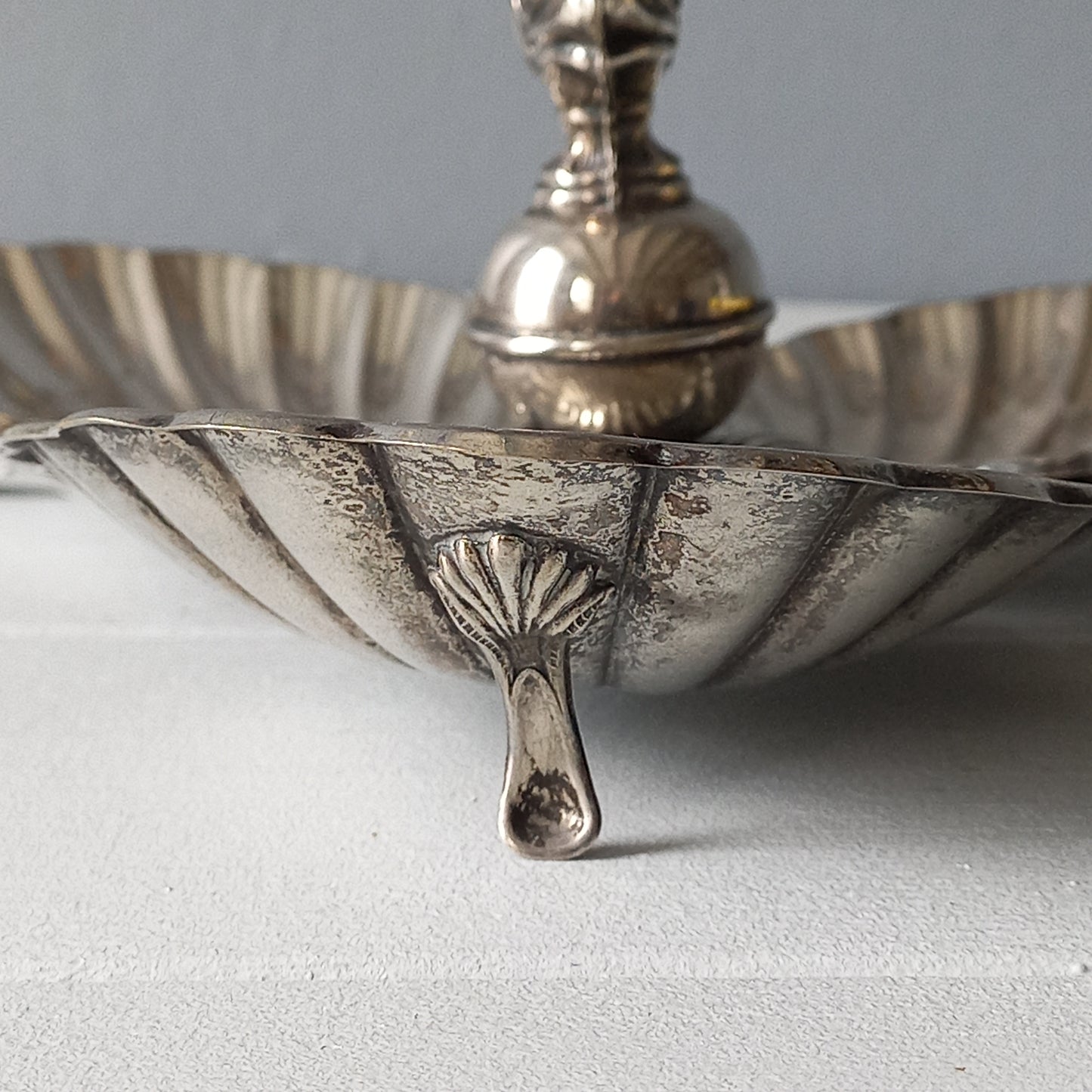 Art deco clam shell and dolphin dish, french vintage silver plated clam bonbon dish