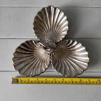 Art deco clam shell and dolphin dish, french vintage silver plated clam bonbon dish