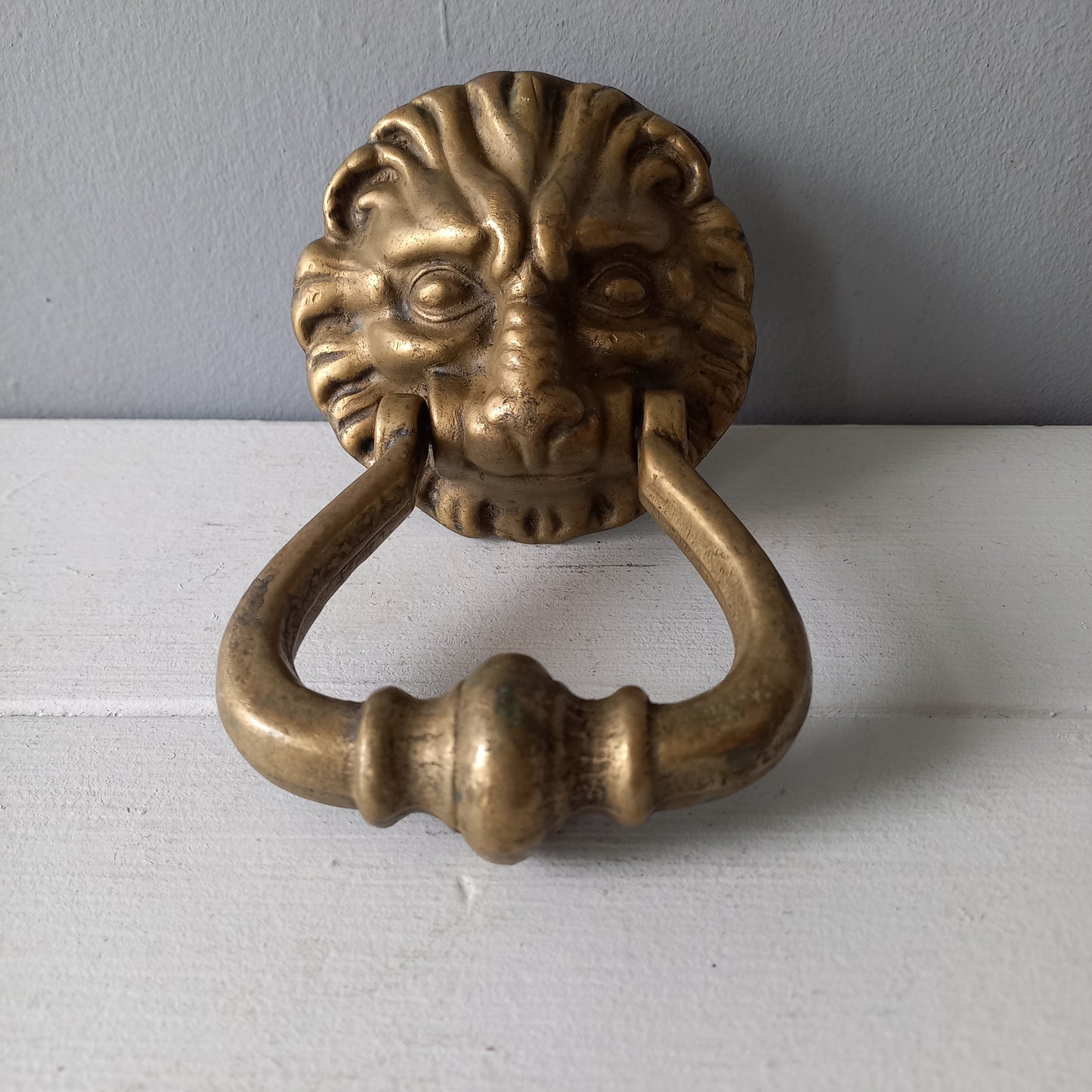 French vintage brass lion door knocker, original antique door decor