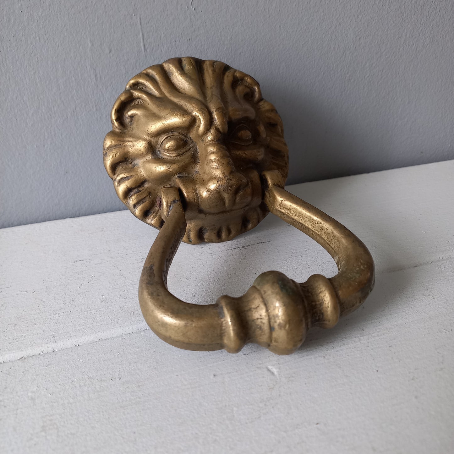 French vintage brass lion door knocker, original antique door decor