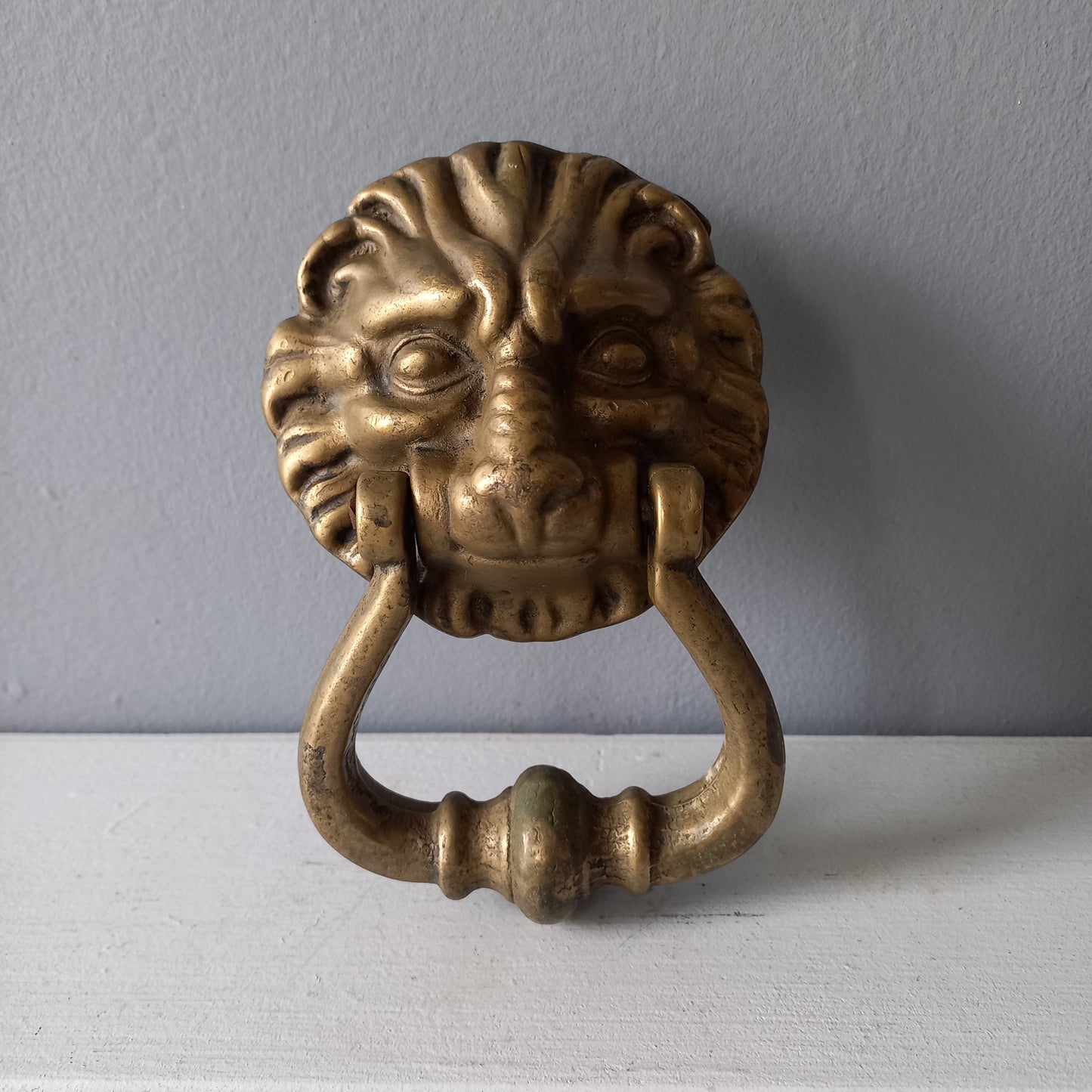 French vintage brass lion door knocker, original antique door decor