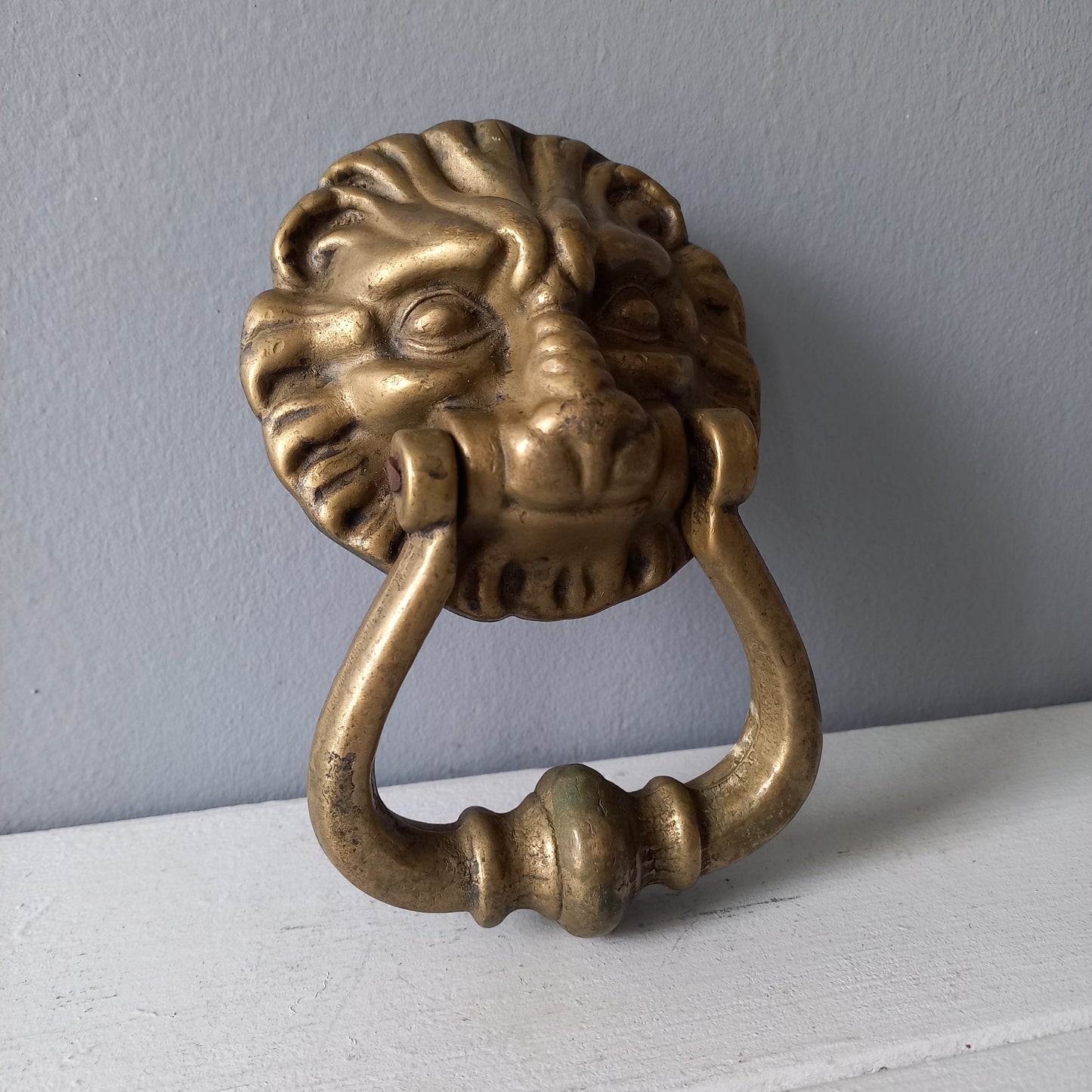 French vintage brass lion door knocker, original antique door decor