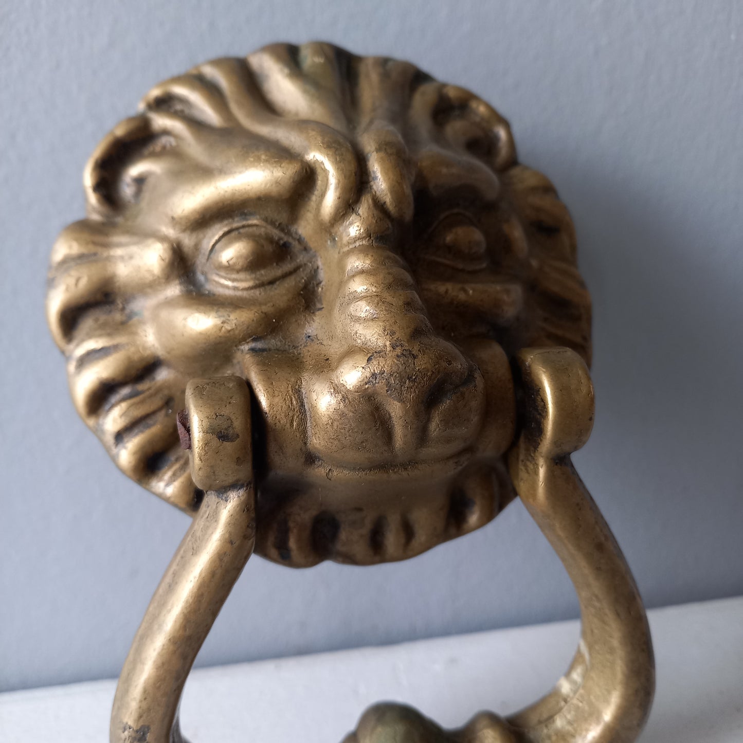 French vintage brass lion door knocker, original antique door decor