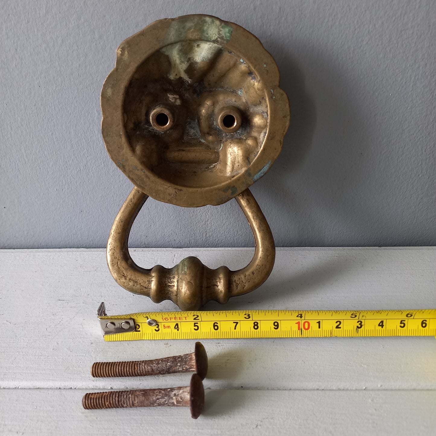 French vintage brass lion door knocker, original antique door decor