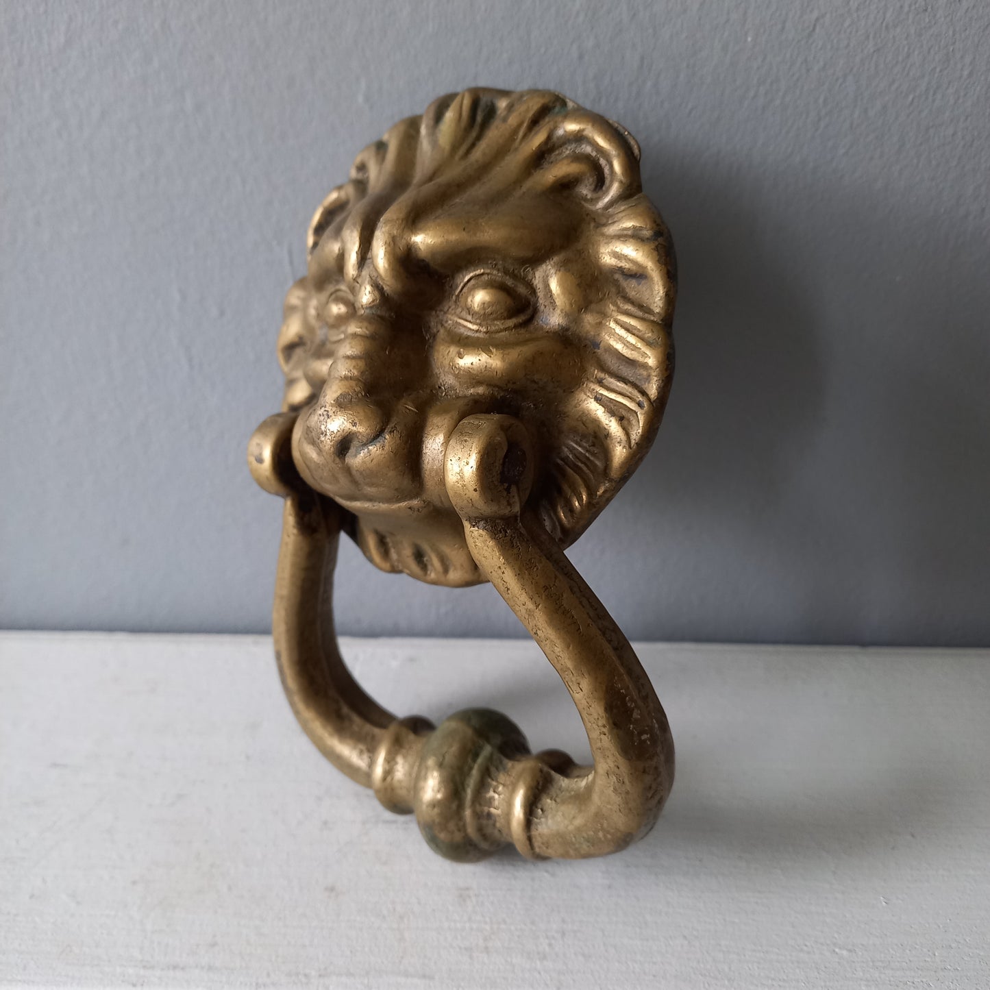 French vintage brass lion door knocker, original antique door decor