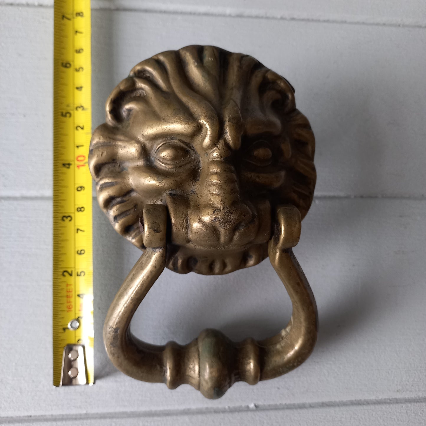 French vintage brass lion door knocker, original antique door decor