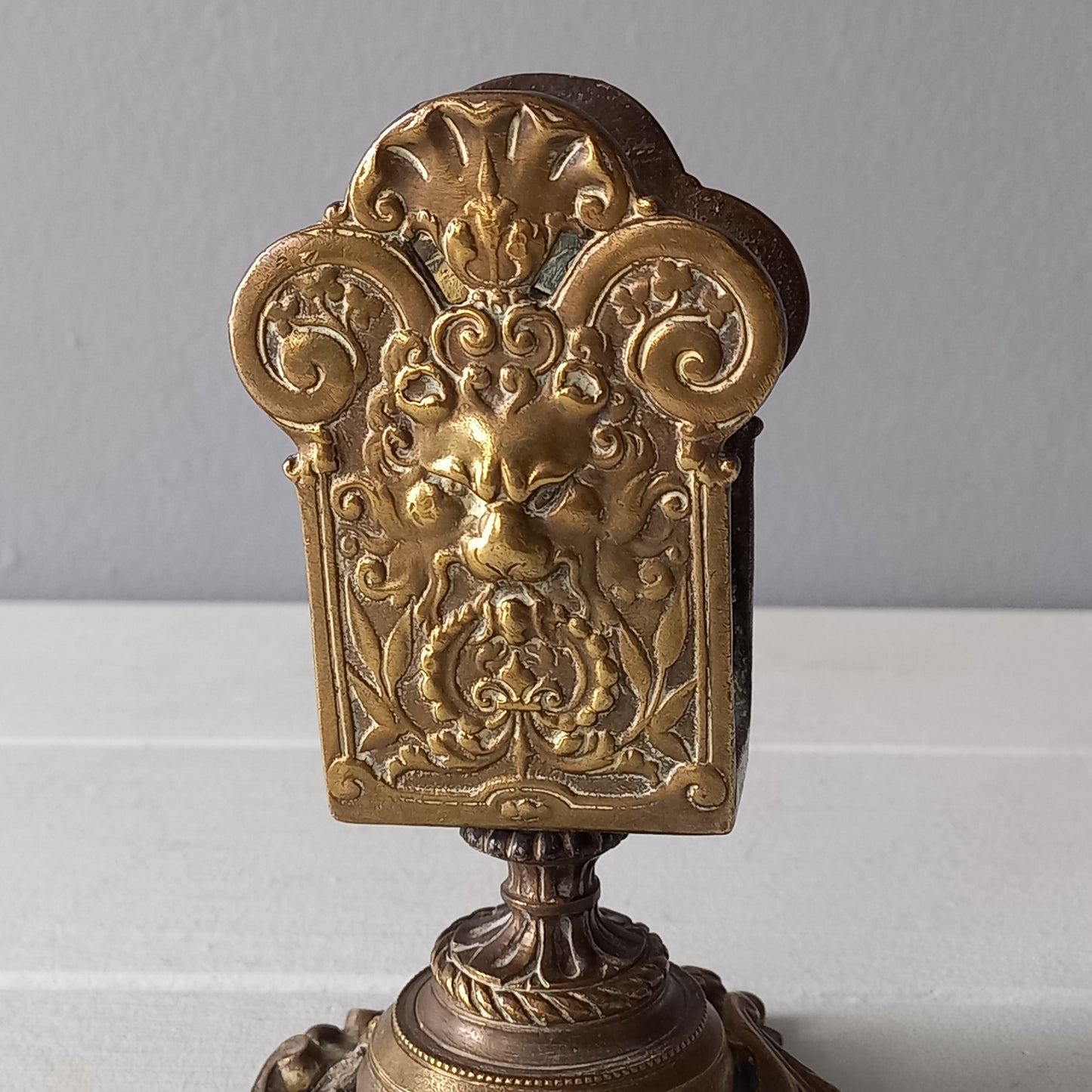 Brass antique matchbox holder, bronze desk decor