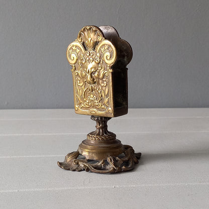 Brass antique matchbox holder, bronze desk decor