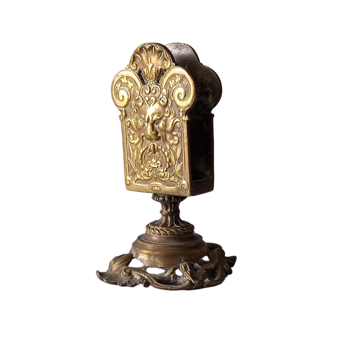 Support de boîte d'allumettes antique en laiton, décor de bureau en bronze