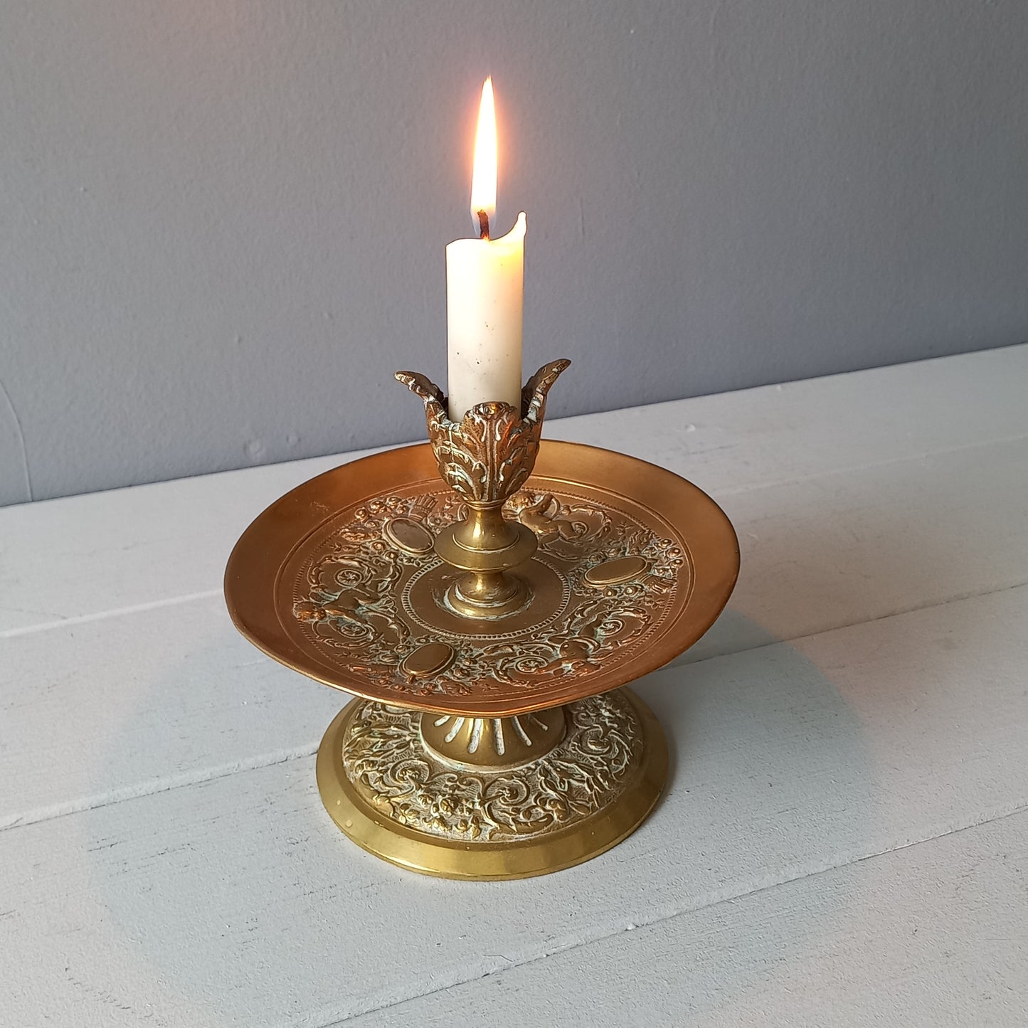 French vintage brass candle holder, decorative candle stick holder