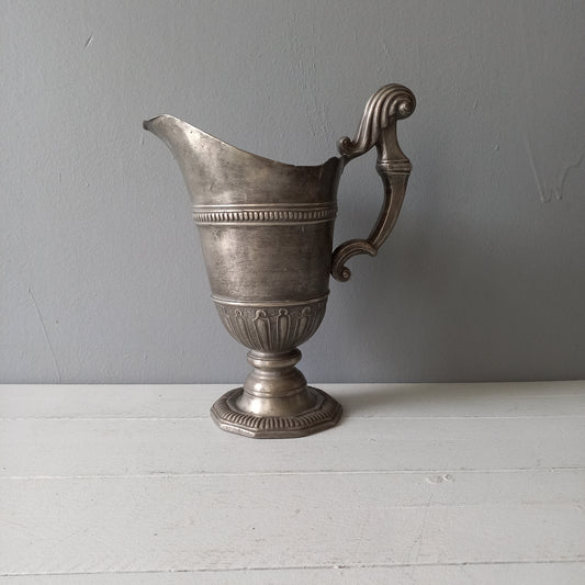 Large vintage or antique decorative pewter jug or pitcher from France