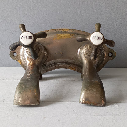 French vintage hot and cold faucet taps for restoration